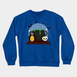 Halloween card with cauldron & owl Crewneck Sweatshirt